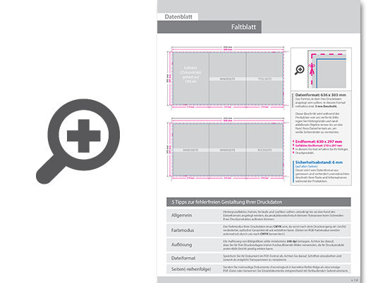 Product Bild faltblatt__gefalzt_auf_din_a4__6-seiter_(zickzackfalz)__beidseitig_bedruckt_(4_4_farbig_+_2_sonderfarben_hks)