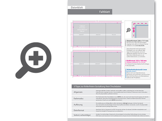 Product Bild faltblatt__gefalzt_auf_din_a7__6-seiter_(zickzackfalz)__beidseitig_bedruckt_(4_4_farbig_+_2_sonderfarben_hks)