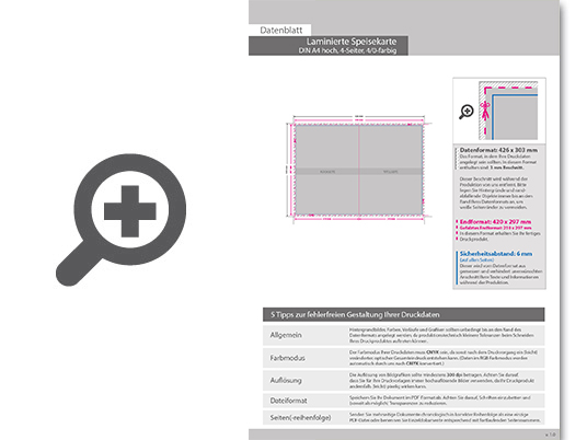 Product Bild laminierte_speisekarten__gefalzt_auf_din_a4__4-seiter_(einbruchfalz)__einseitig_bedruckt