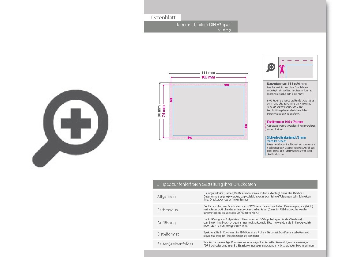 Product Bild terminzettelblock__din_a7_quer__50_blatt__4_0_farbig_einseitig_bedruckt