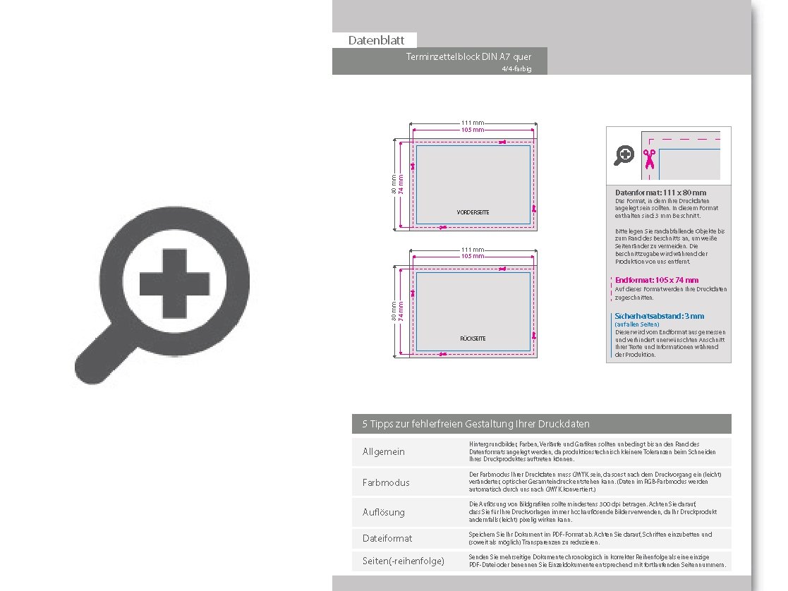 Product Bild terminzettelblock__din_a7_quer__50_blatt__4_4_farbig_beidseitig_bedruckt